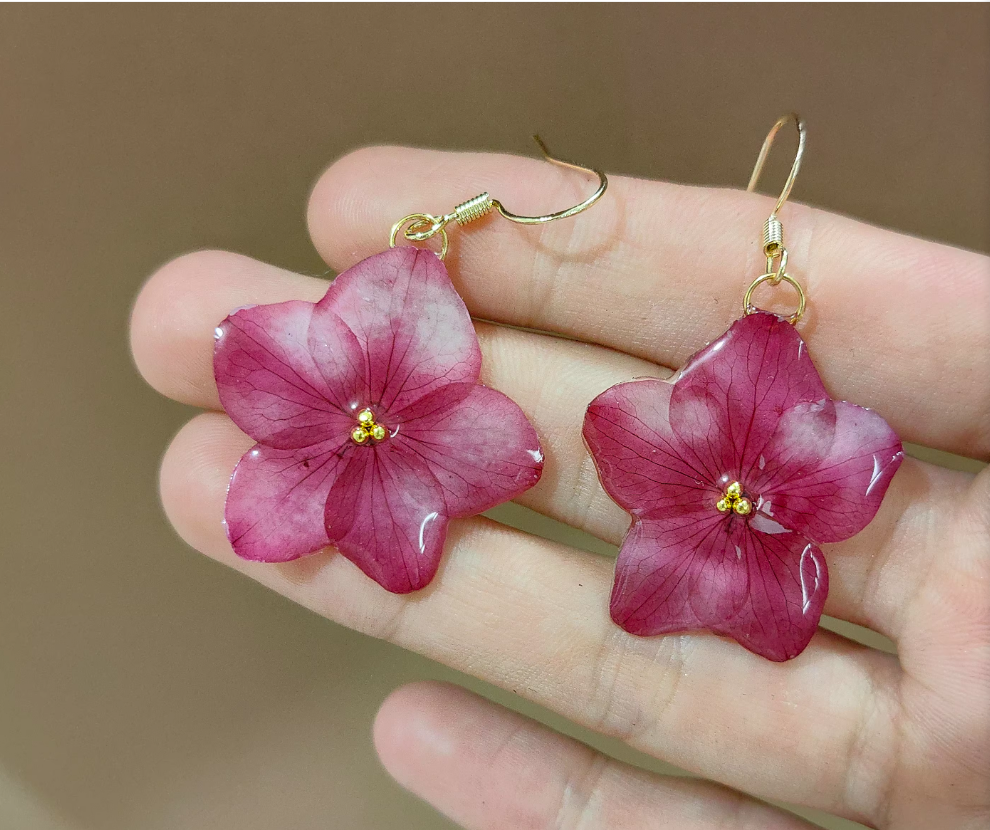 Pink Hydrangea Petal Drop Earrings - Image 4
