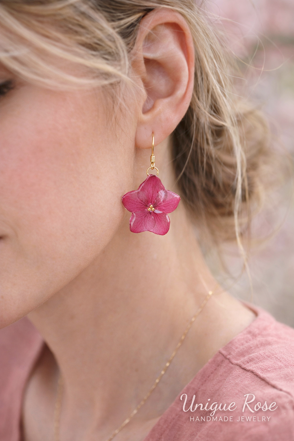 Pink Hydrangea Petal Drop Earrings - Image 5