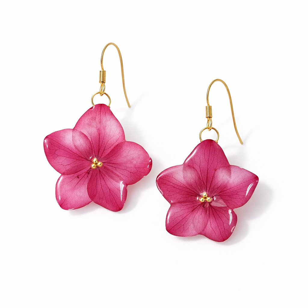 Pink Hydrangea Petal Drop Earrings