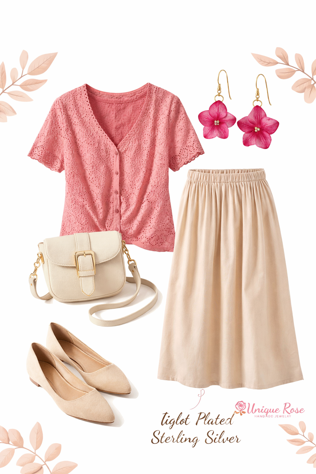 Pink Hydrangea Petal Drop Earrings - Image 6