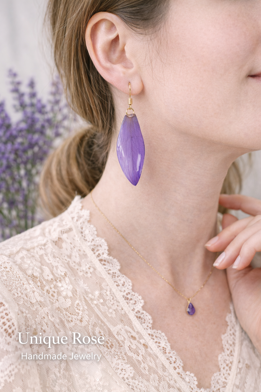 Lavender Water Lily Petal Earrings - Image 4